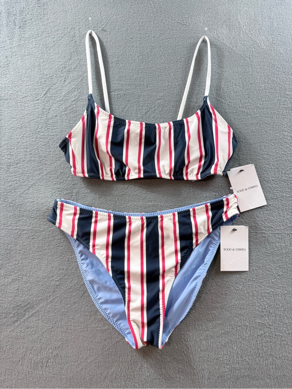 SOLID & STRIPED - Women' Navy, White & Red Striped Reversible Bikini